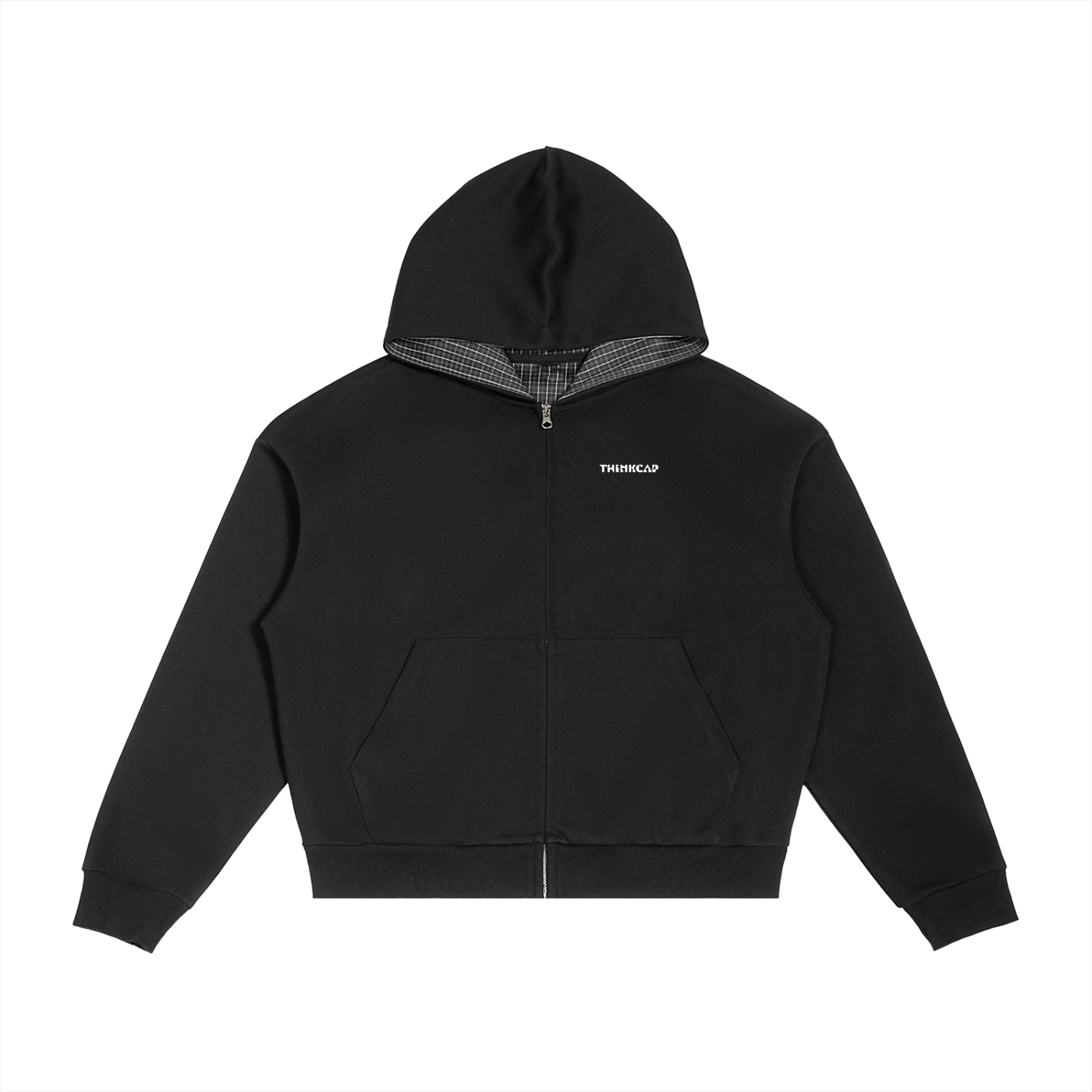 White Moo Cow Plaid Boxy Zip Hoodie