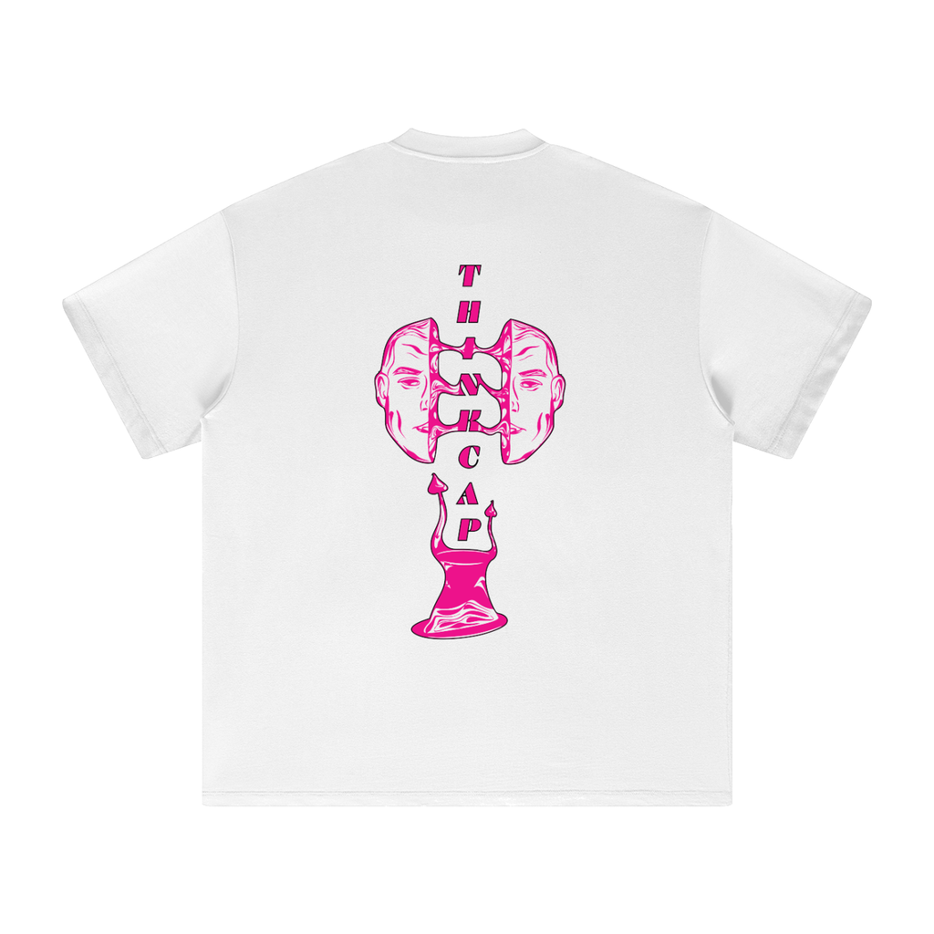 White and pink Outline split face tee