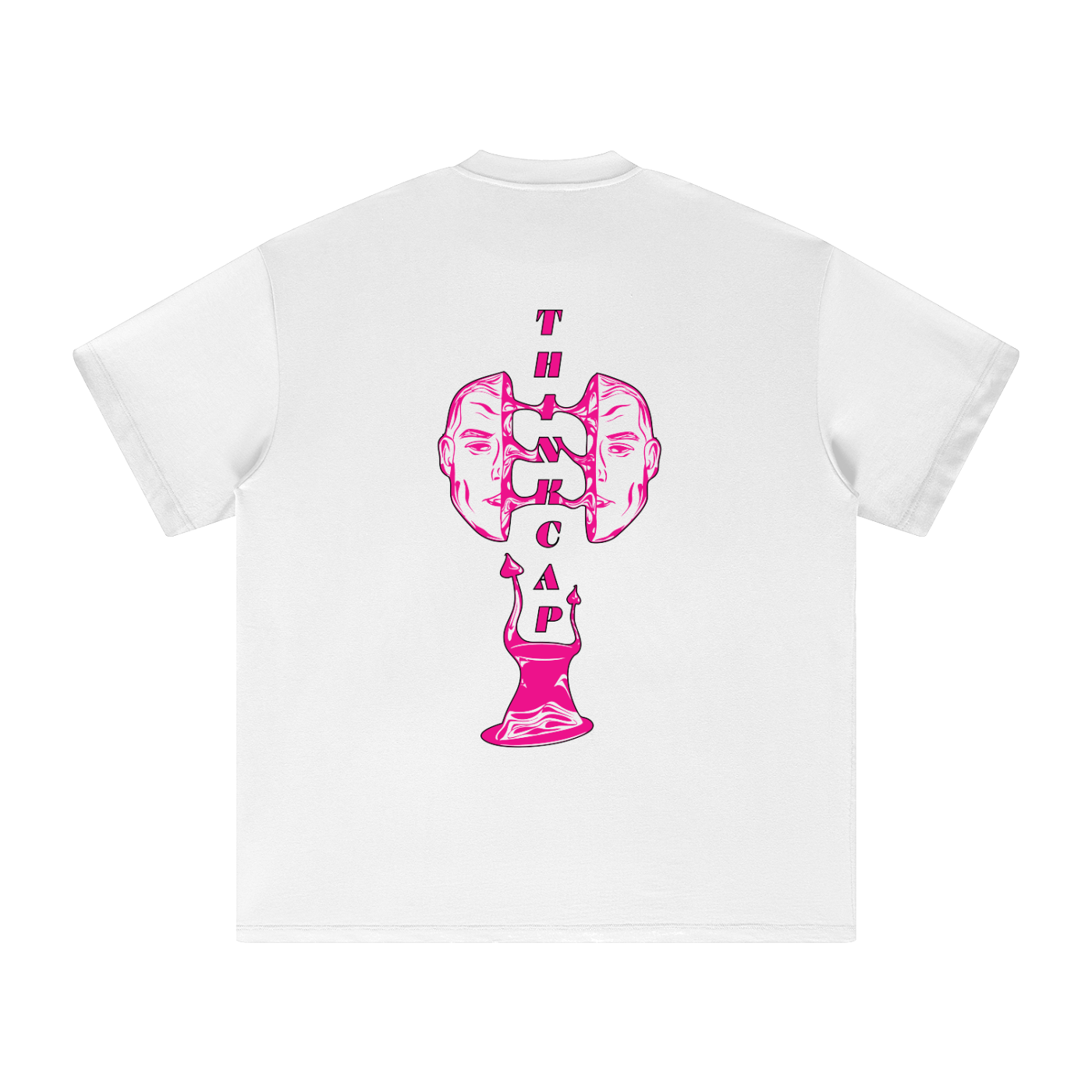 White and pink Outline split face tee
