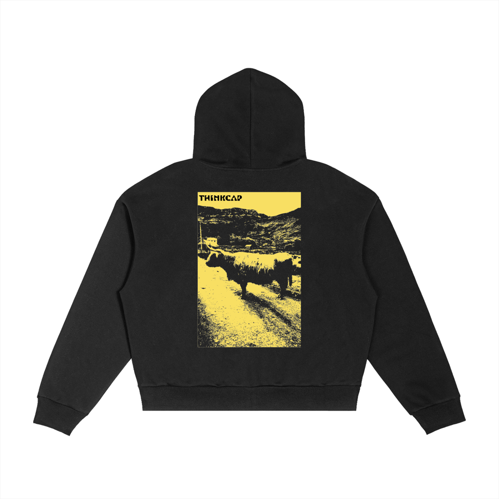 Yellow Moo Cow Plaid Boxy Zip Hoodie