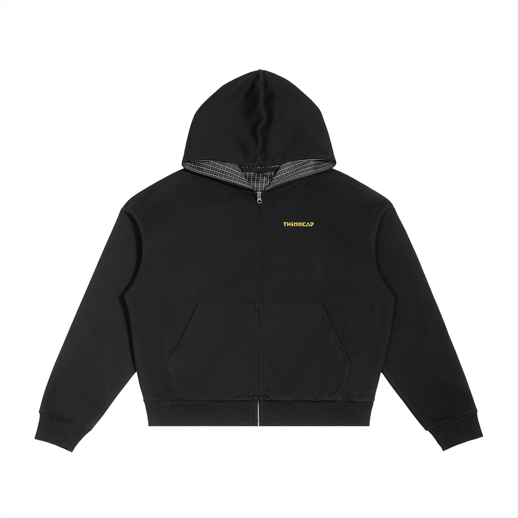 Yellow Moo Cow Plaid Boxy Zip Hoodie